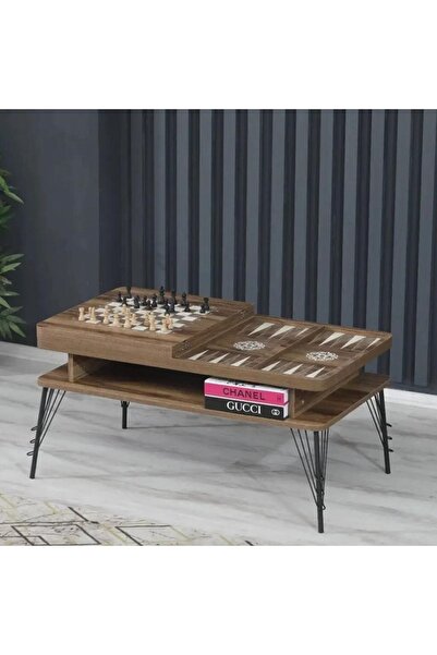 Canisa Kaisa Serisi, Açılabilir Mdf Ceviz Orta Sehpa, Tavla Sehpası Ve Satran...