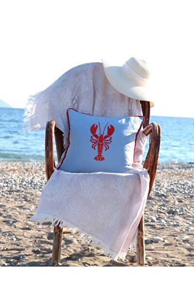 Elegancembroidery Marin Desen Istakoz Nakışlı Kırlent Kılıfı