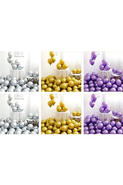 HKNYS 20 Pieces Gold-silver-purple Chrome Balloon (mirrored Balloon)