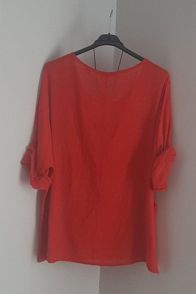 AYASOFYA OTANTIK Women's Red Oversize Casual Blouse with Necklace Accessories