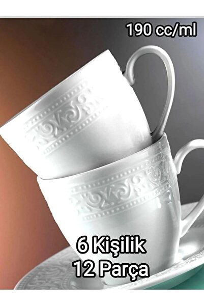 Kütahya Porselen 190 Cc/ml 12 Parça 6 Kişilik Çay Nescafe Türk Kahve Fincan T...
