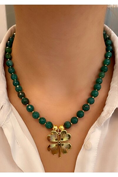 Takkı by Handan Yeşim Taşı Yonca Detaylı Kolye