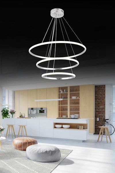 OSC HOME AYDINLATMA TASARIM 3 Color Remote Controlled Chrome Ring - Chandelier Led Light