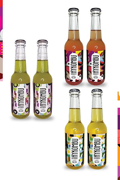 Aykombu Kombucha 250 ml 2 Yeşil Çay 2 Yeşil Elma Biberiye 2 Gül 6'lı Paket