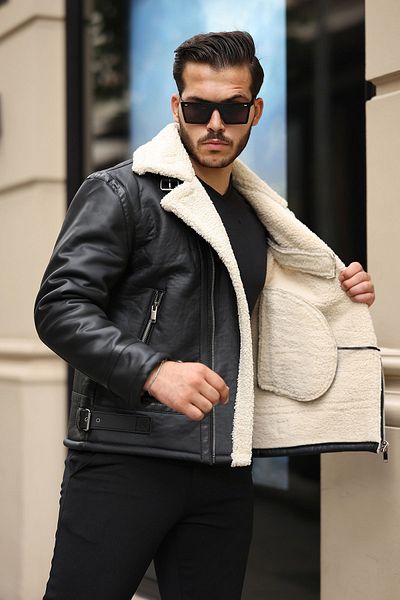 gm giyimarket Мъжко кожено палто и яке от Napa - Slim Fit с диагонален цип и кожа