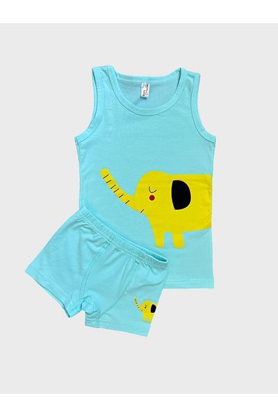 elmas kids Set boxer pentru băiat din bumbac albastru cu model elefant