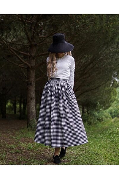 Launes خمر القماش القطني تنورة سوداء مع جيوب