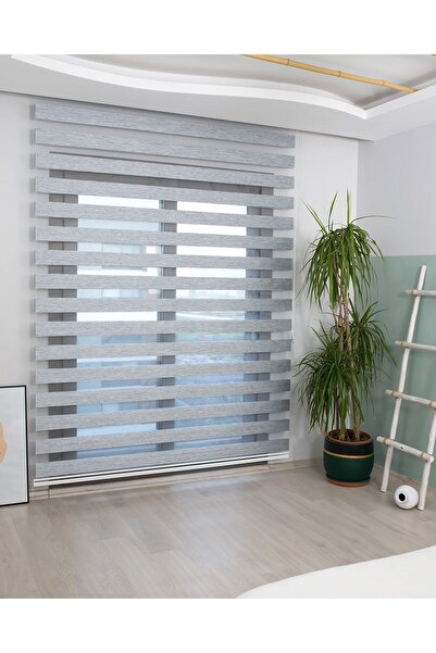 İNCİLİFE Bambu Kumaş Gri Renk Zebra Stor Perde Alüminyum Kasalı