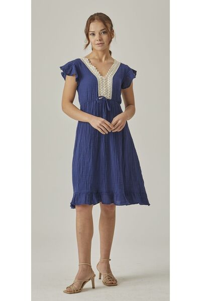 MUTİR СУКНЯ З МУСЛІНУ З РЮШАМИ З ВАЛОНУ ДОВЖИНОЮ МІДІ