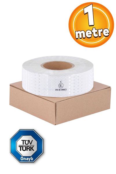 Badem10 Reflective White Warning Tape - Tuvturk Approved, Phosphorescent, 1 Mt
