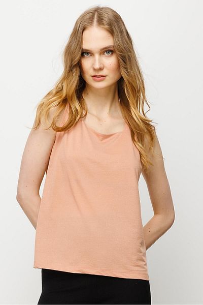Desen Triko Tricou cu bretele cu guler pătrat de damă, pudră
