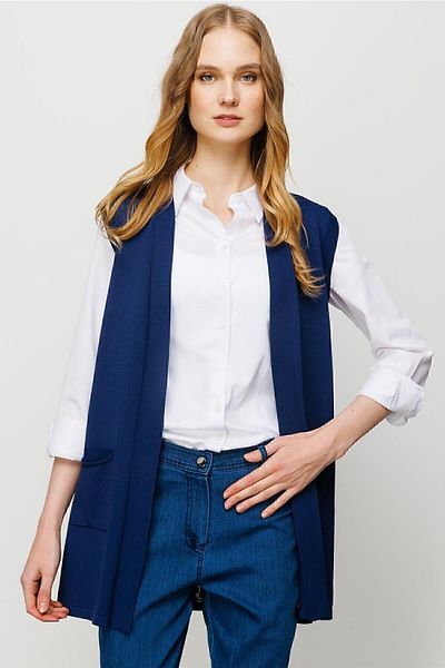 Desen Triko Women's Back Patterned Araboy Knitwear Vest Navy Blue