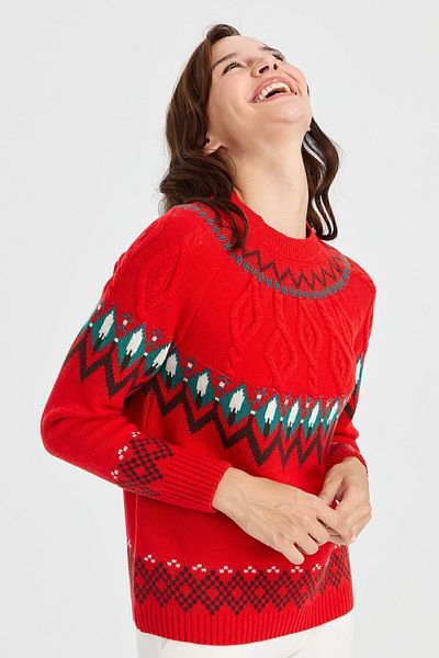 Desen Triko Women's Crew neck Sweater Wool Sweater Coral