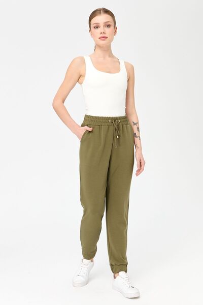 Desen Triko Pantaloni de trening cu buzunar elastic pentru picior din spate, kaki