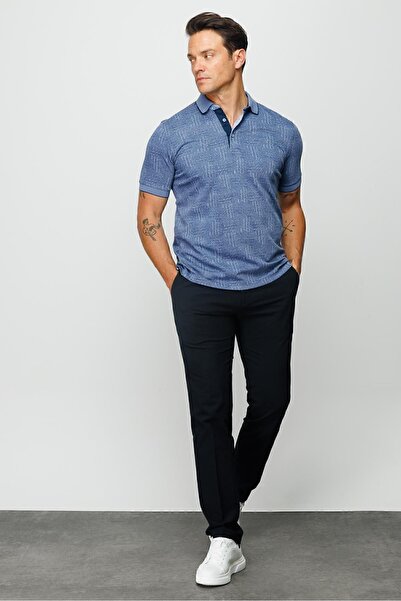 Desen Triko Ανδρικό μπλουζάκι με κοντό μανίκι με γιακά πόλο ζακάρ Navy Blue