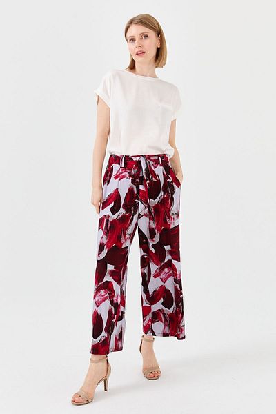 Desen Triko Women's Mixed Patterned Loose Cut Combed Cotton Trousers Claret Red