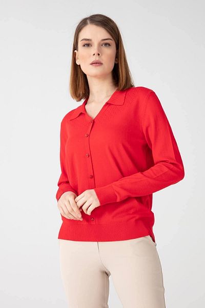 Desen Triko Pulover de damă Lycra cu gât polo Coral