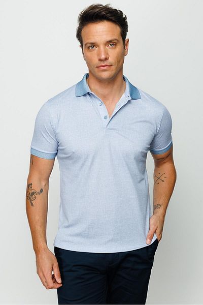 Desen Triko Tricou cu imprimeu din in, cu decolteu polo, pentru bărbați, Albastru închis