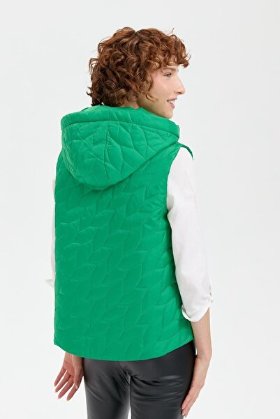 Desen Triko Green Leaf Patterned Hooded Women's Vest