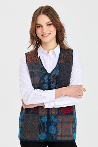 Desen Triko Жіночий жилет з V-подібним коміром, клаптевий, нафта