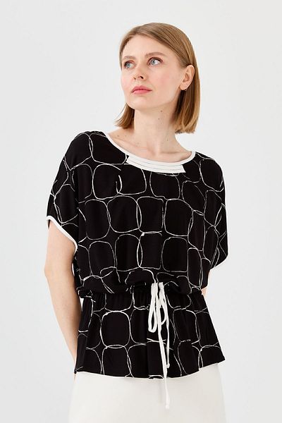 Desen Triko Tricou de damă cu decolteu în două culori din bumbac pieptănat Negru/ecru