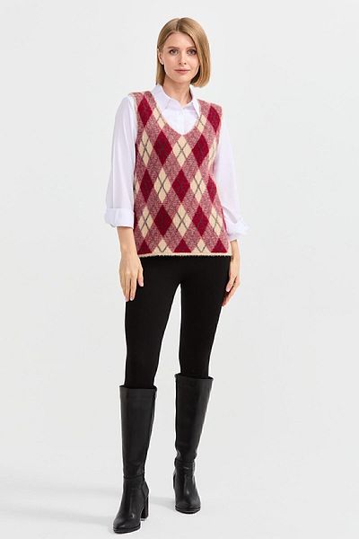 Desen Triko Women's Argyle Patterned Sweater 36