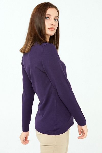 Desen Triko Γυναικεία Lycra Basic Μακρυμάνικη Ζακέτα με λαιμόκοψη μωβ