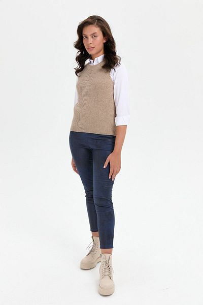 Desen Triko Beige Women's Woolen Sweater - Zero Collar, Seamless and Front Button