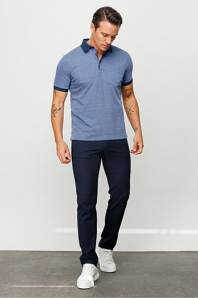 Desen Triko Ανδρικό μπλουζάκι με γιακά πόλο με τσέπη Jacquard Navy Blue