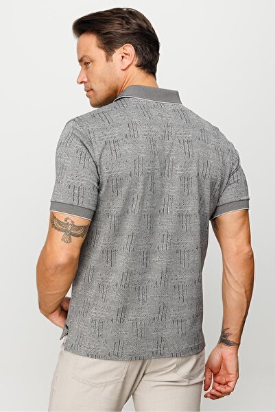 Desen Triko Ανδρικό μπλουζάκι Polo Neck Jacquard με κοντό μανίκι μαύρο