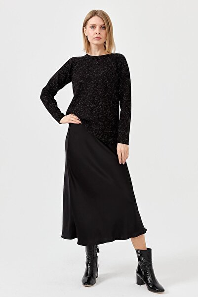 Desen Triko Bluză tricotată din alamă de damă neagră