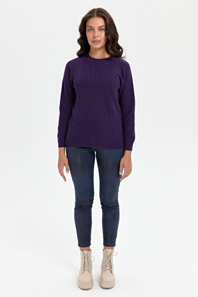 Desen Triko Жіночий светр з круглим вирізом - без швів, з вовни, темно-синій