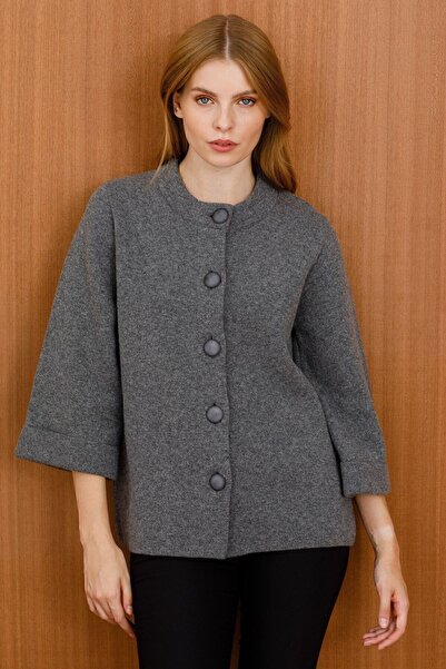 Desen Triko Γυναικείο παλτό με γιακά καπνιστό