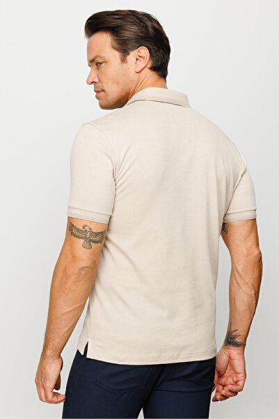 Desen Triko Men's Polo Neck Collar and Sleeve Knitwear Pocket T-shirt Beige