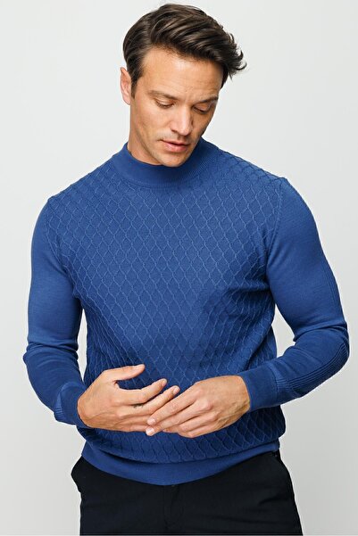 Desen Triko Чоловічий напіврибальський комір з візерунком у вигляді сот Казак Індіго