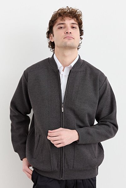 Desen Triko Men's Judge Collar Steel Knit Lined Wool Coat Gray