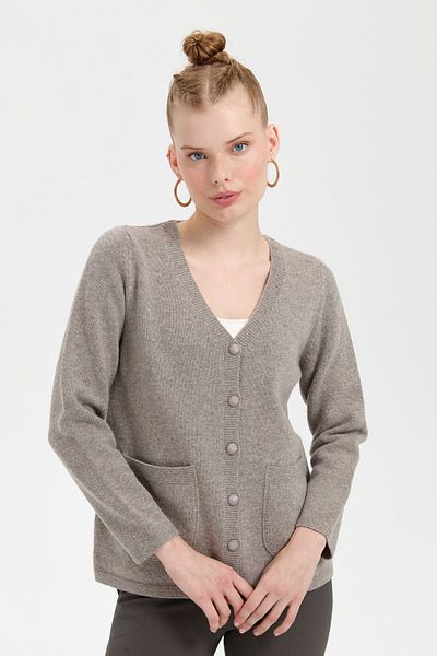 Desen Triko Cardigan de bază din lână pentru femei cu decolteu în V - nurcă