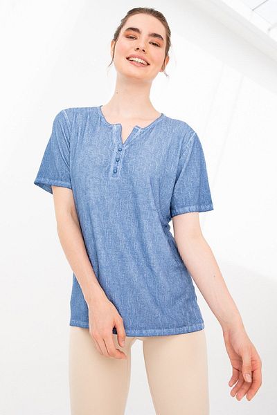 Desen Triko Bluză de damă, cu guler răsturnat, cu mânecă scurtă, din material jacquard, albastră