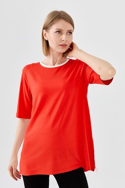 Desen Triko Tricou damă cu decolteu în formă de bumbac pieptănat portocaliu