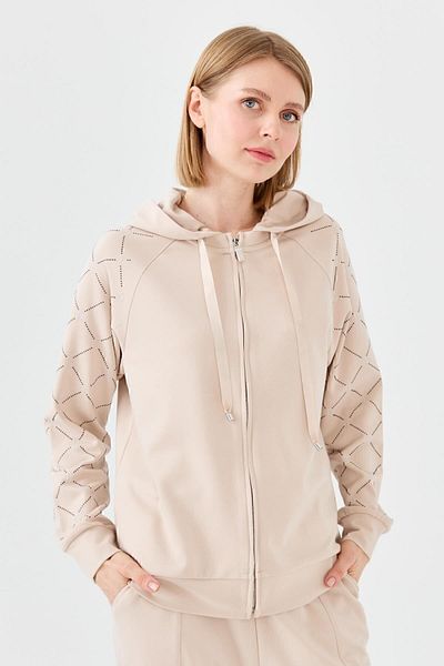 Desen Triko Tricotaj de damă cu imprimeu de piatră cardigan de vară cu glugă Bej