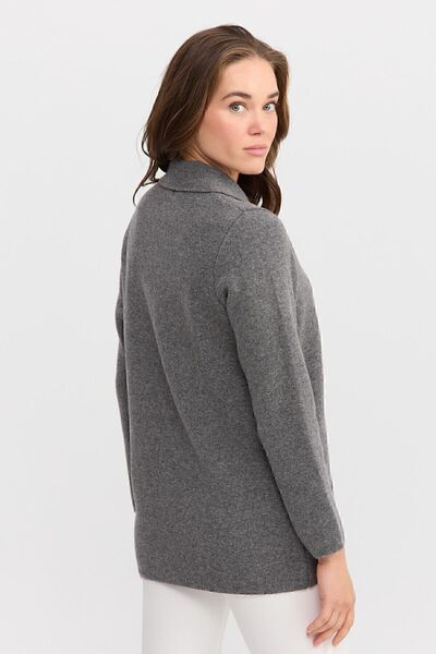 Desen Triko Women's Polo Collar Pocket Zippered Wool Cardigan Smoked