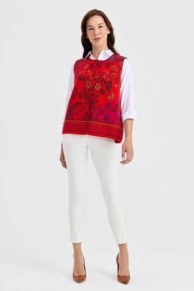 Desen Triko Coral Colored Ivy Patterned Crew Collar Women's Wool Vest