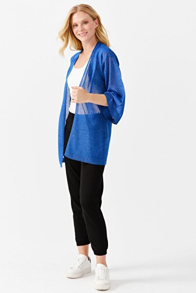 Desen Triko Cardigan lung cu mânecă liliac din tricot simplu pentru femei Sak...