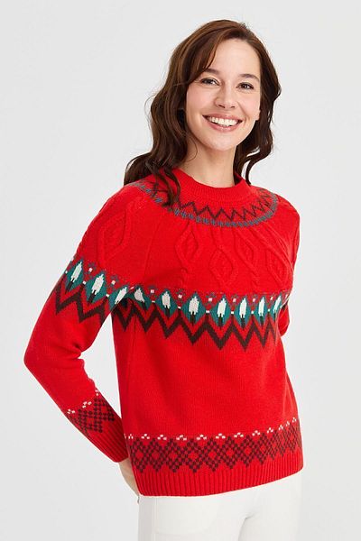 Desen Triko Women's Crew neck Sweater Wool Sweater Coral