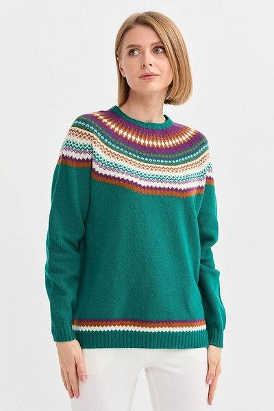 Desen Triko Women's Zero Collar Jacquard Wool Sweater A.ö.başı