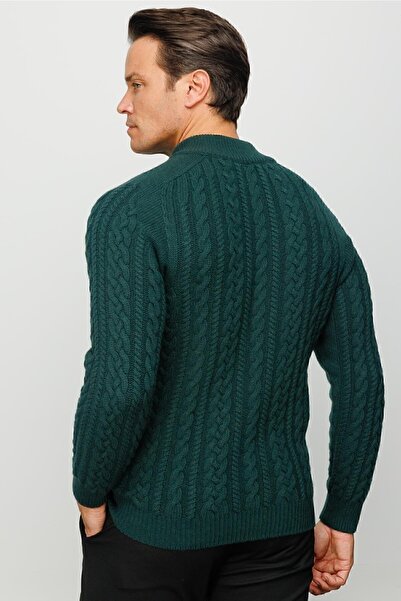 Desen Triko Ανδρικό μάλλινο παλτό με πλεκτό μισό ζιβάγκο πράσινο