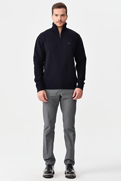 Desen Triko Чоловічий светр з коміром на блискавці, класичний, вовняний, темно-синій