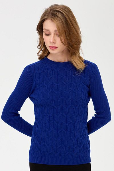 Desen Triko Pulover de lână cu gât în ​​față pentru femei KSBlue