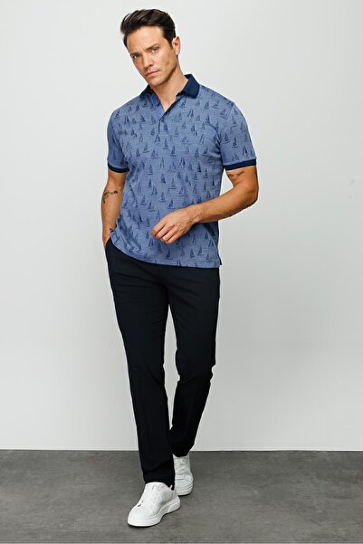 Desen Triko Ανδρικό μπλουζάκι με μοτίβο πόλο με γιακά μπλε ναυτικό