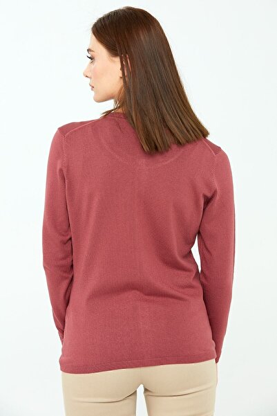 Desen Triko Women's Lycra Basic Long Sleeve Crew Neck Cardigan Dusty Rose